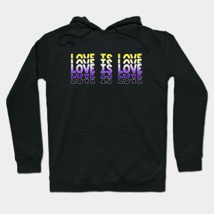 Vintage Retro Love is Love Nonbinary Stacked Letters NB Enby Pride Flag Hoodie